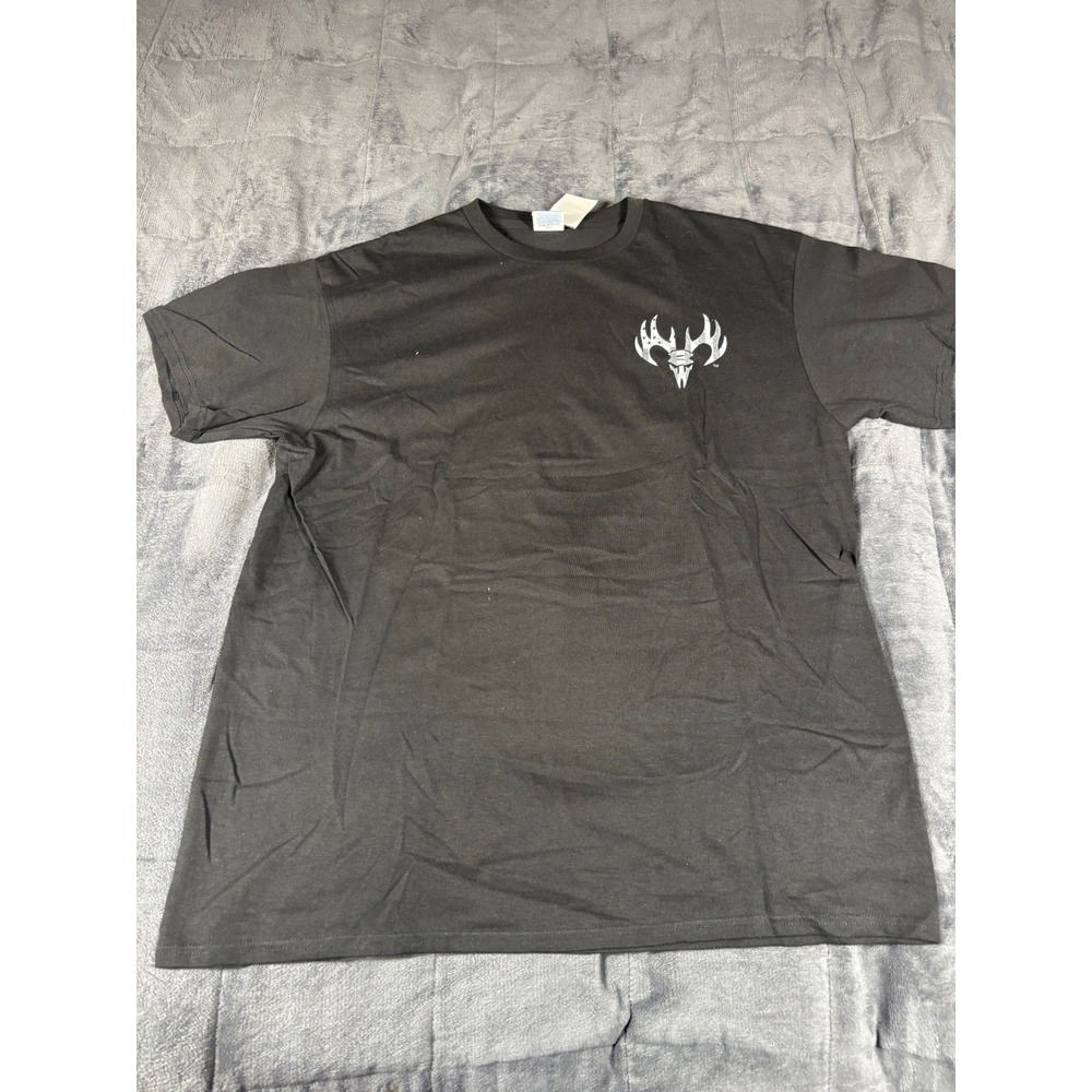 Buck Wear Mens Black Graphic Deer Skull Antler Logo T-Shirt Size Large 7491 NEW